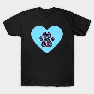 Cute Blue Paw Print Heart T-Shirt